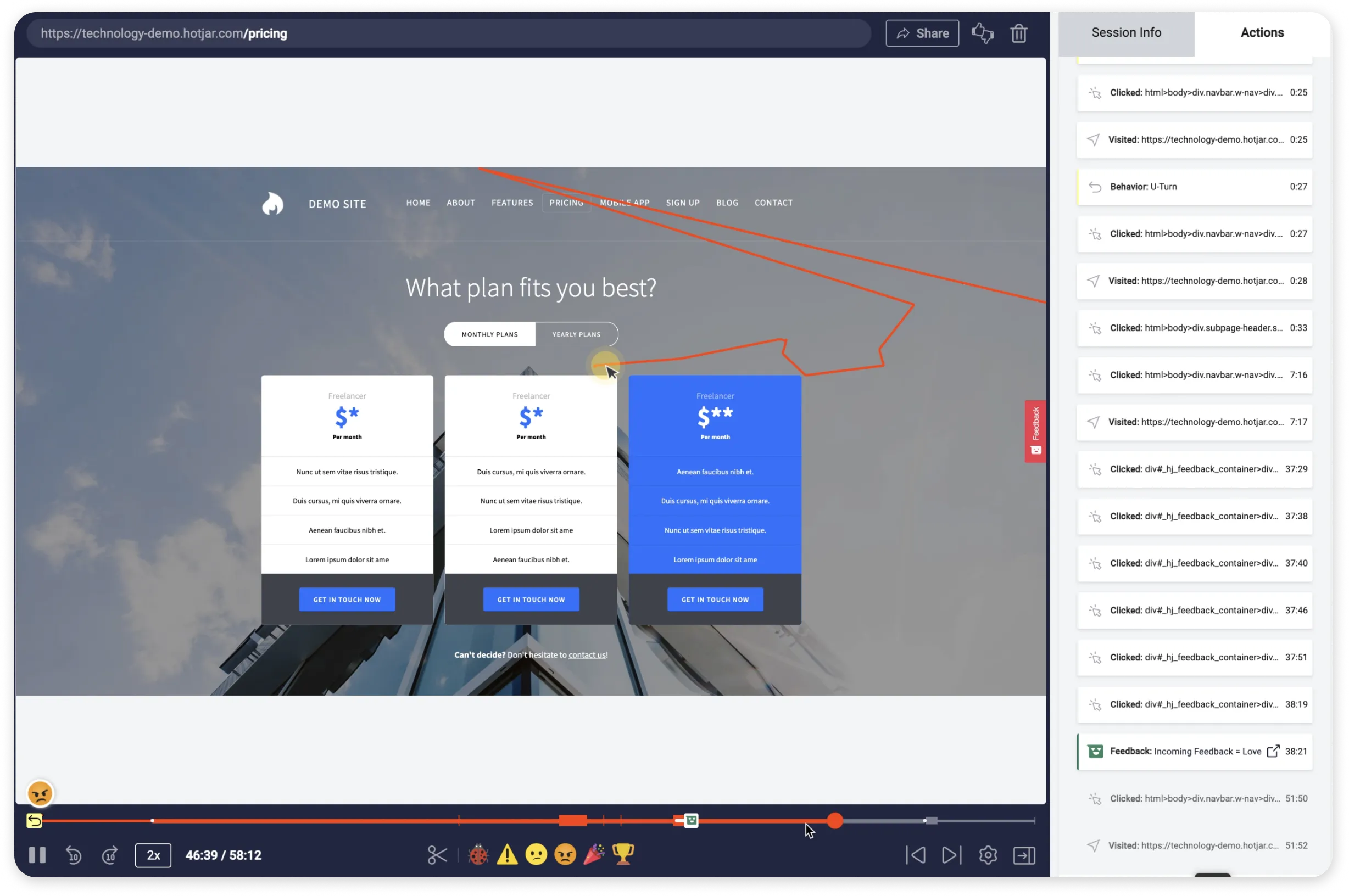 A screenshot of Hotjar.