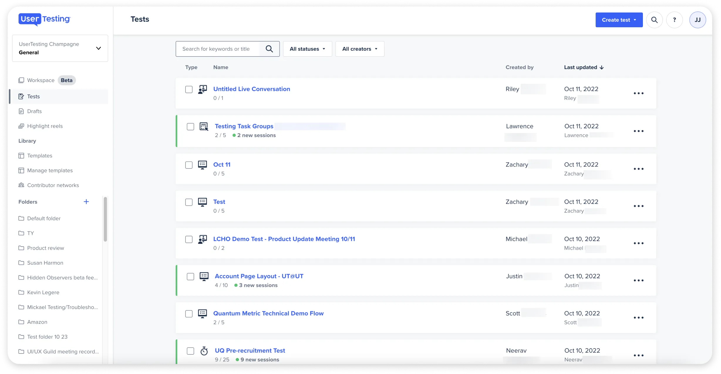 A screenshot of UserTesting.