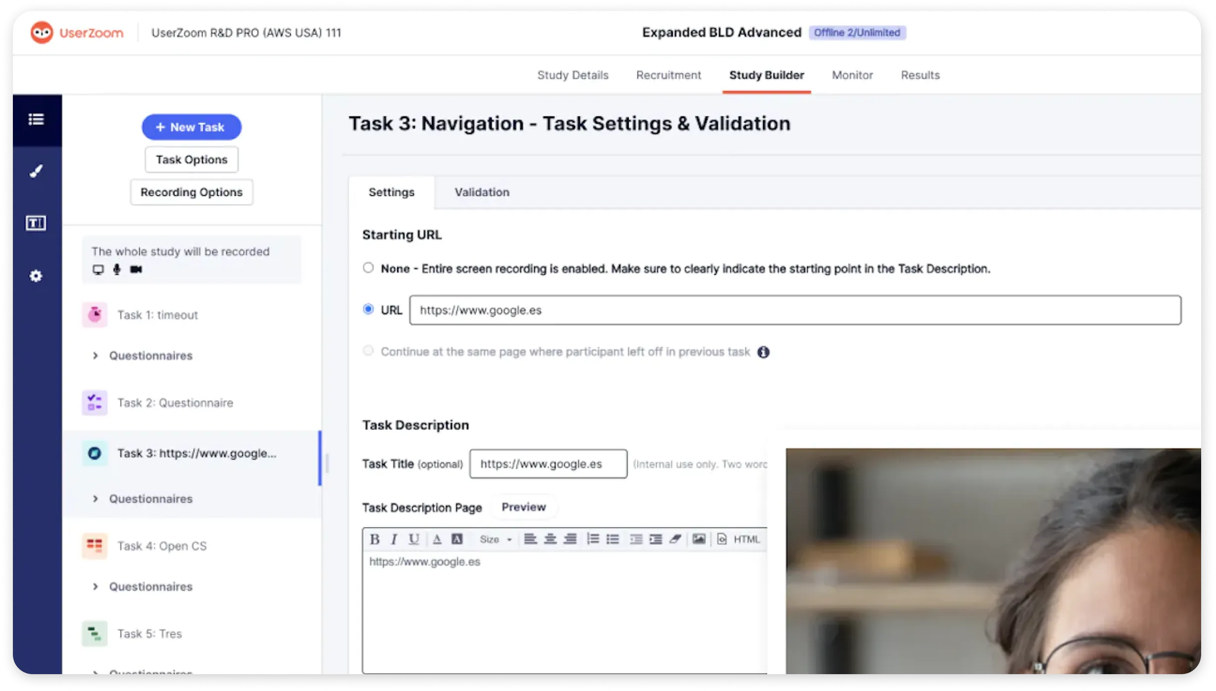 A screenshot of UserZoom.