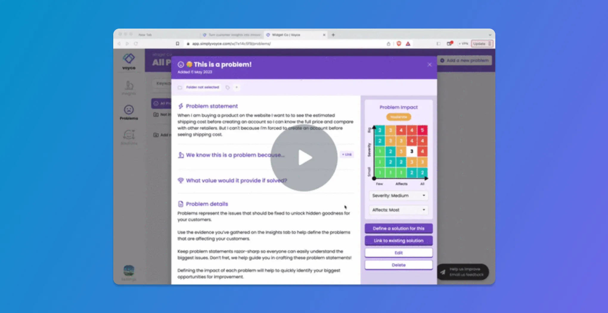 A screenshot of a video that shows how Voyce can be used to document problems and solutions.
