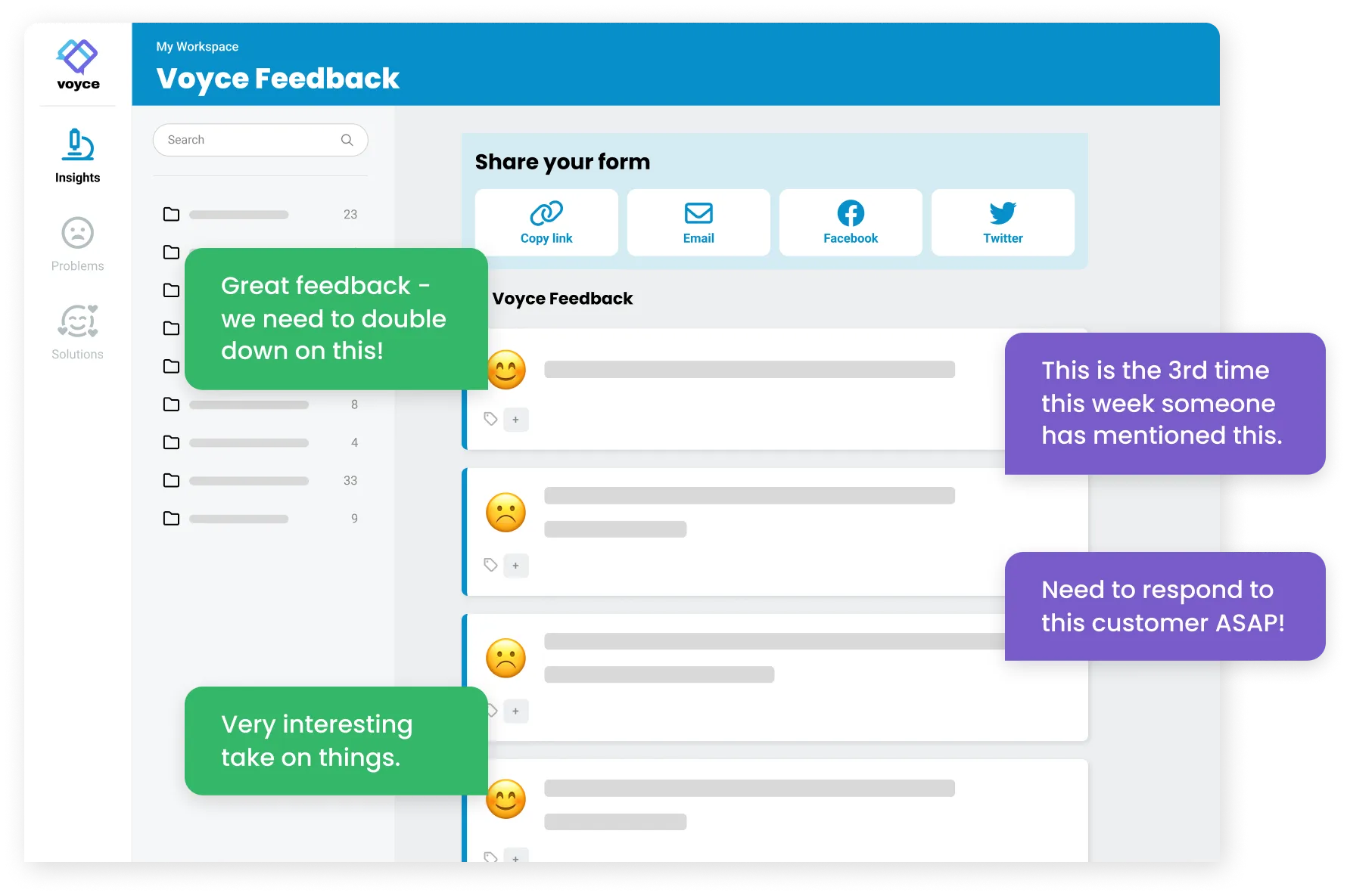 A screenshot of the Insights pane in Voyce.