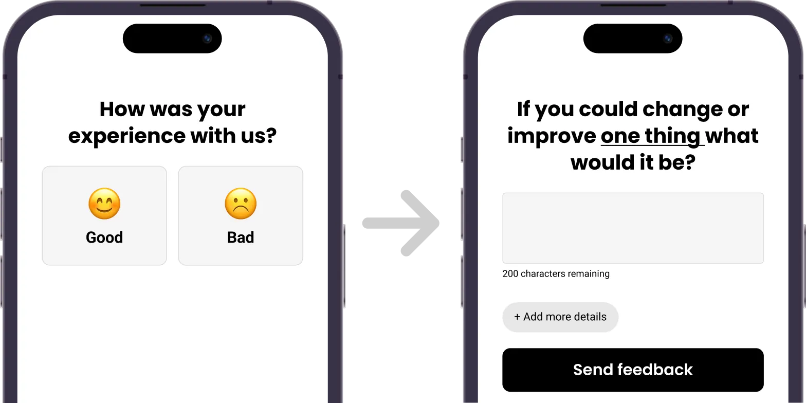 A screenshot showing the two questions asked when providing Voyce Feedback.