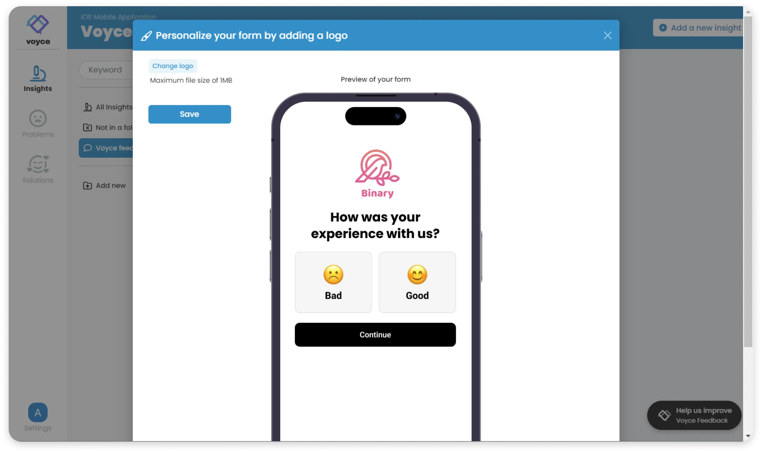 Custom logo added to Voyce Feedback form.