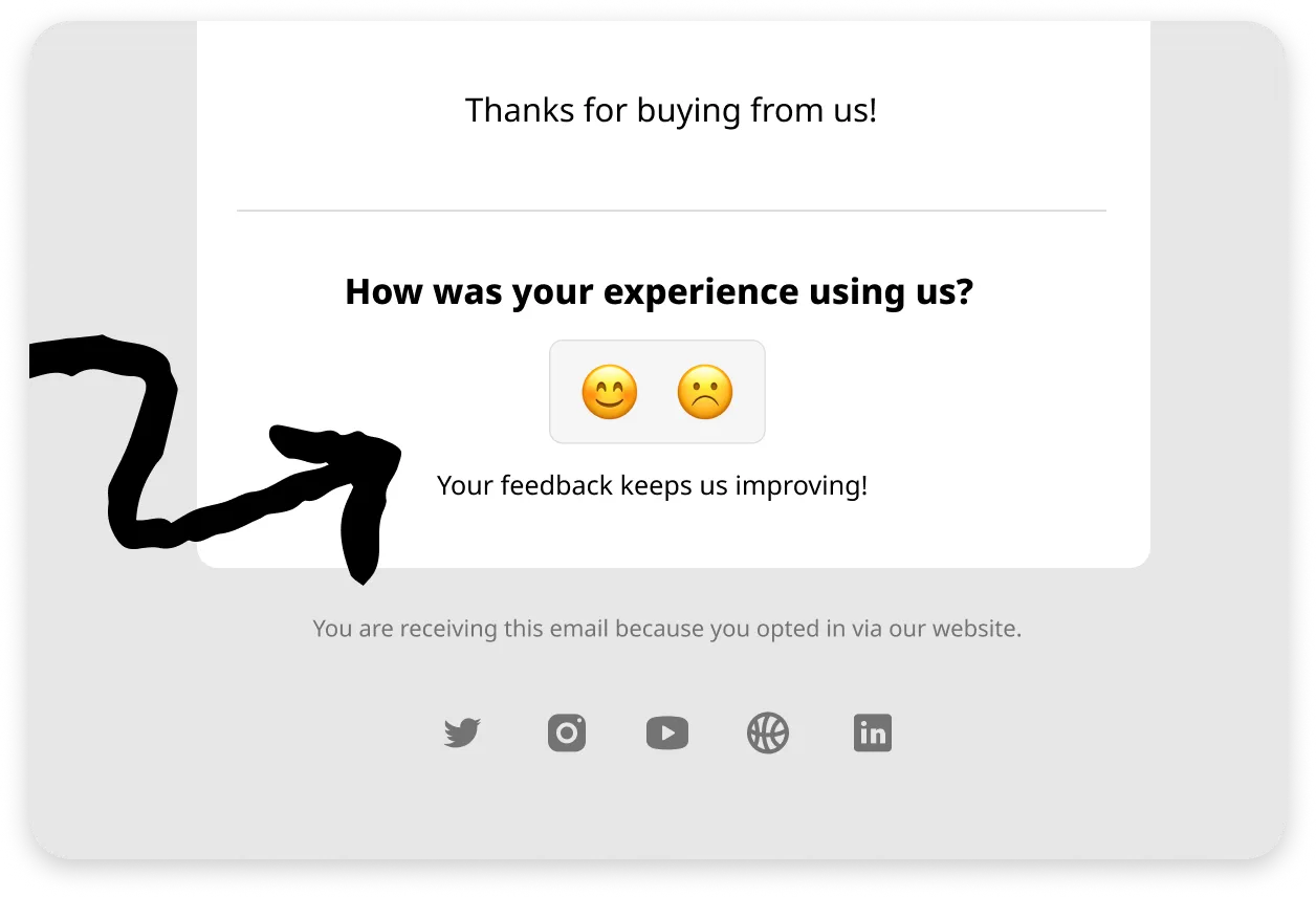 A mock showing Voyce Feedback linked from the footer of an email.