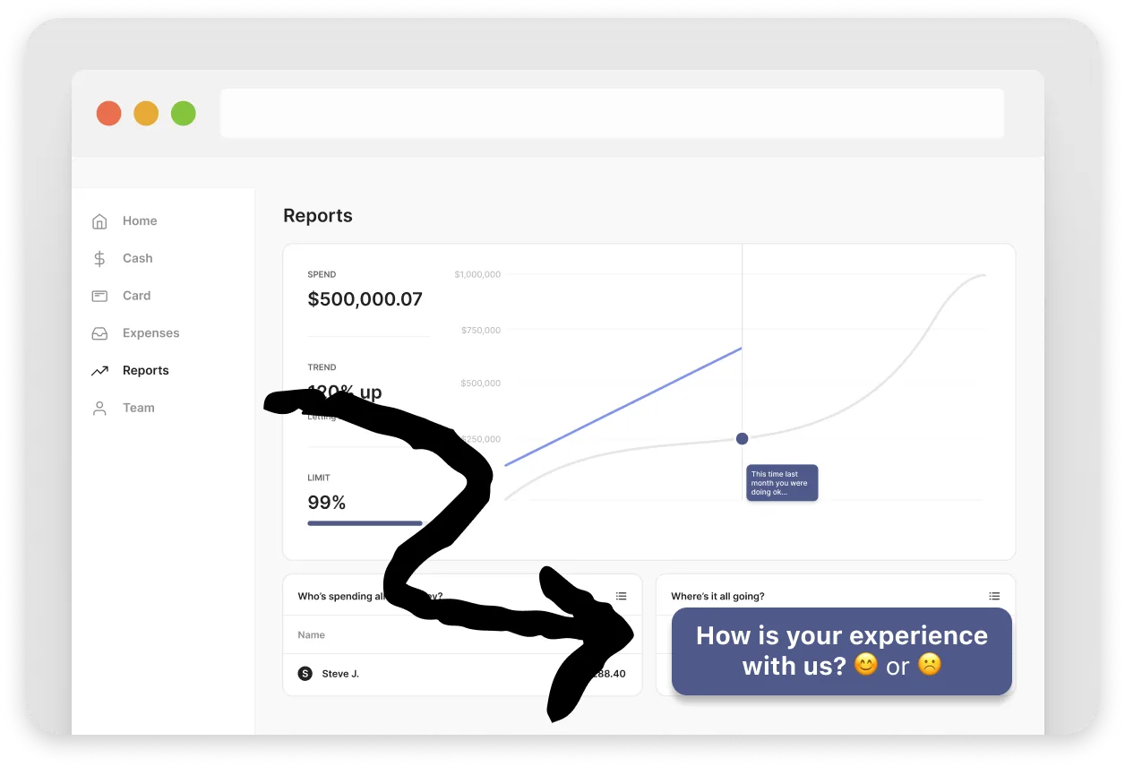A mock showing Voyce Feedback linked from a website.