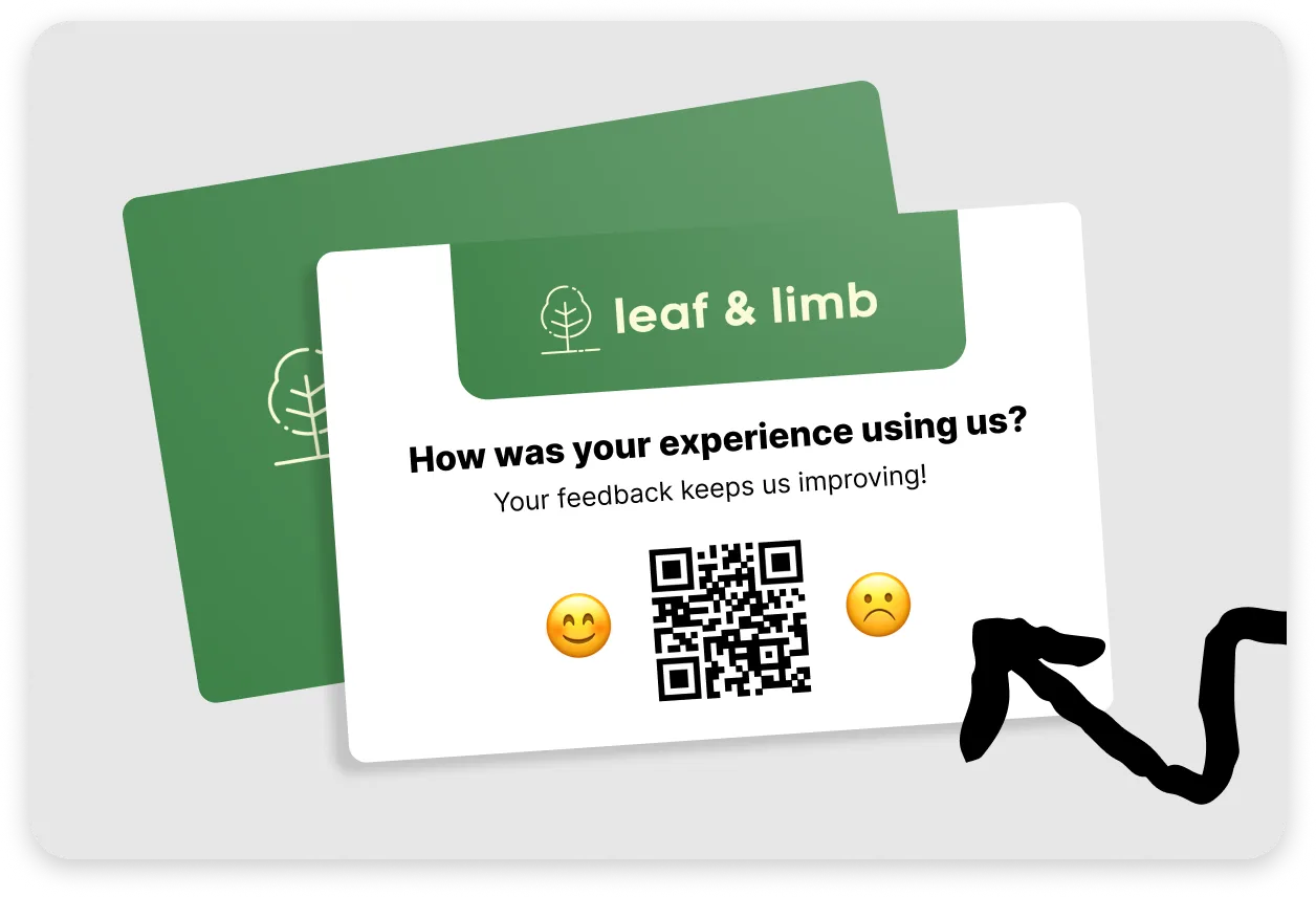 A mock showing Voyce Feedback linked from a business card.