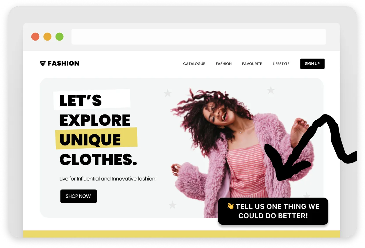 A mock showing Voyce Feedback on a shopping site.
