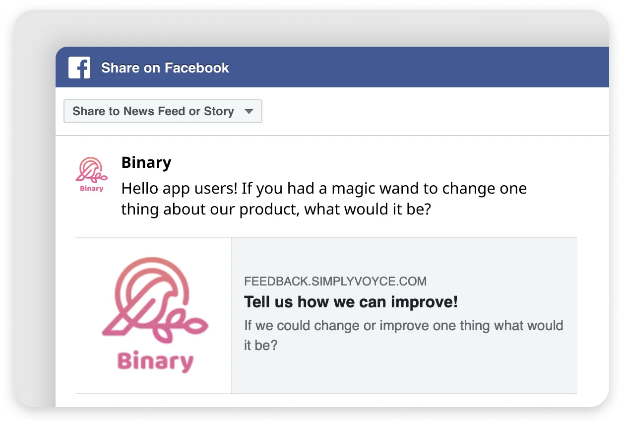 A mock showing Voyce Feedback linked from social media.