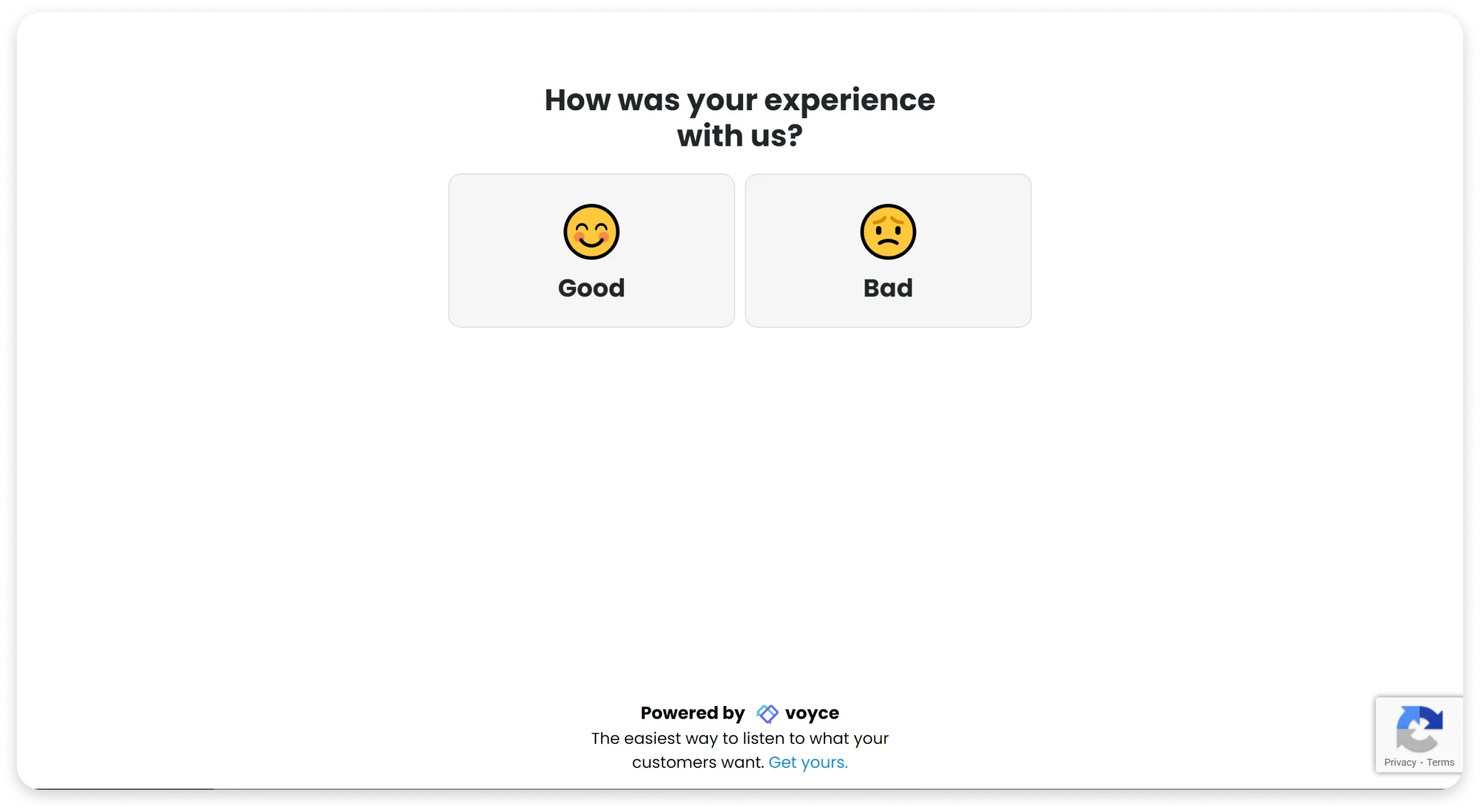 A screenshot of the default (uncustomized) first page of the Voyce Feedback process.