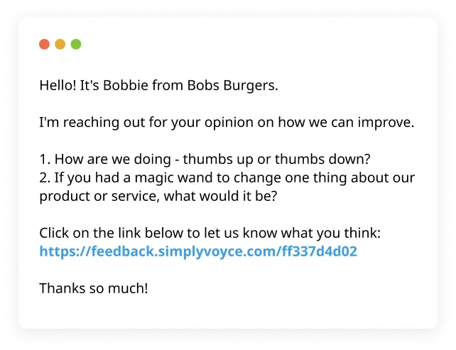 A mock of a direct email.