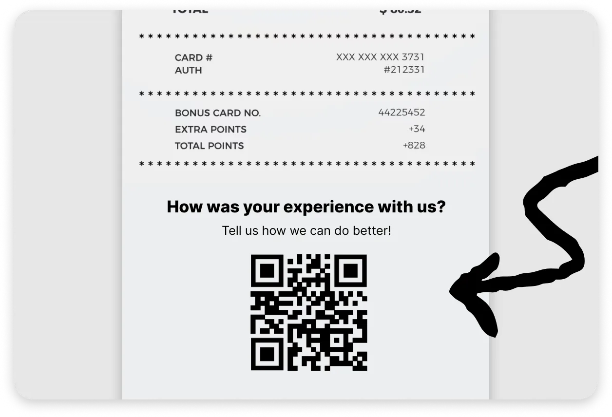 A mock showing Voyce Feedback linked from a receipt.