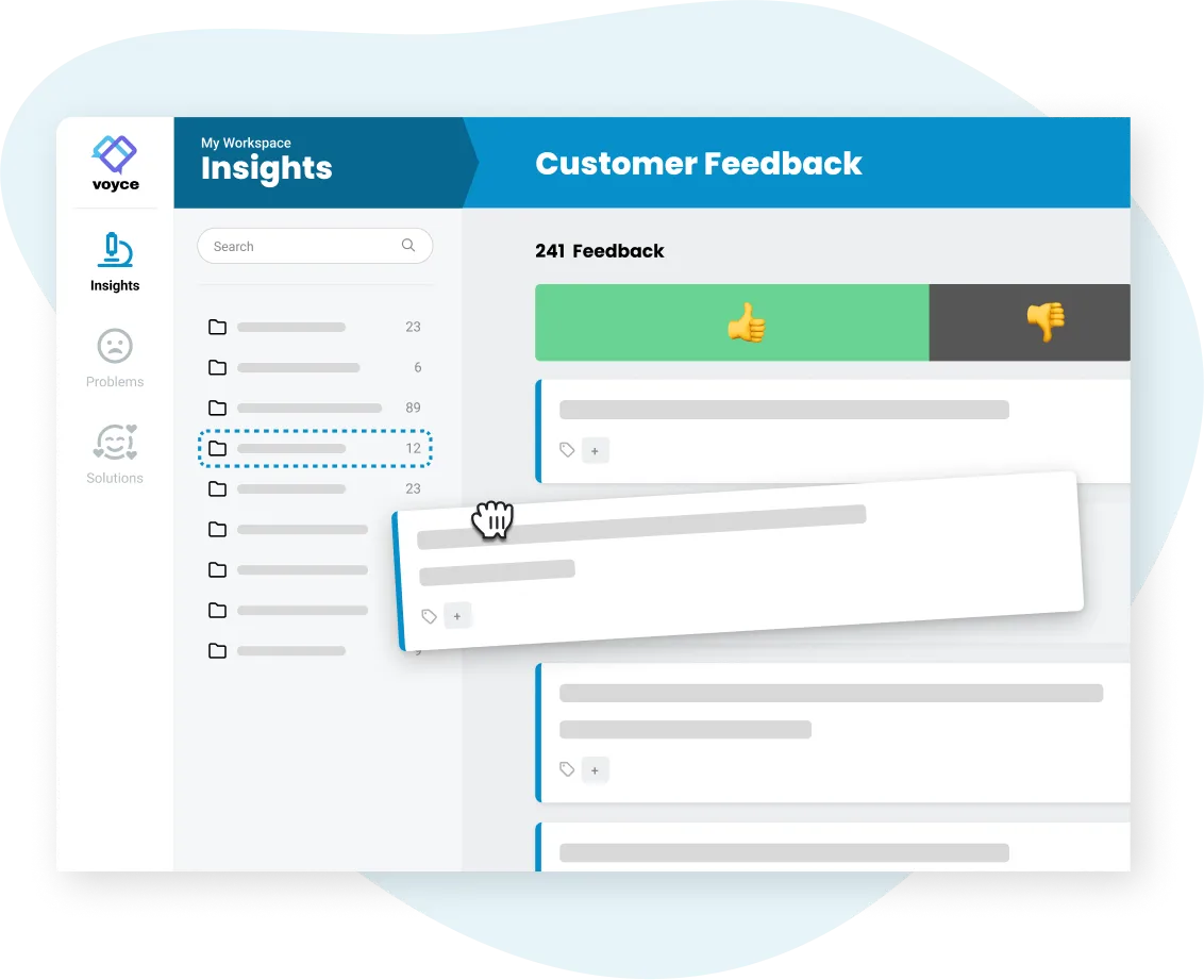 Sorting customer feedback in Voyce.