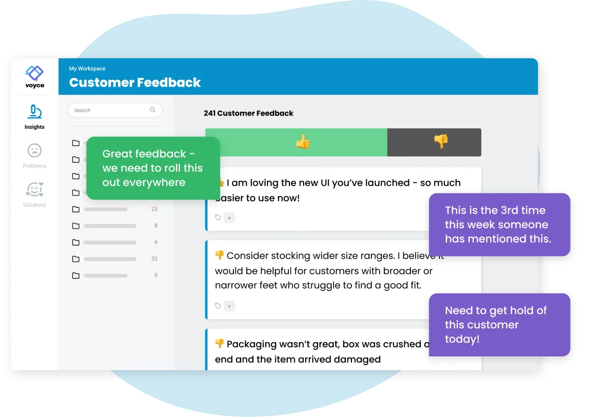 Customer feedback page in Voyce.